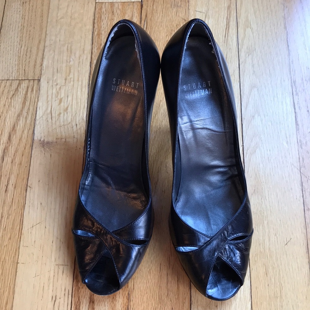 Stuart Weitzman Sashay Black Leather Pumps, 8.5